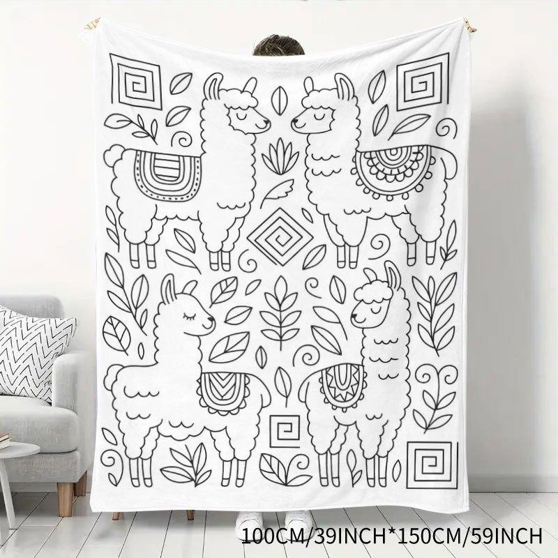 Healing-themed Coloring Hand-painted Style Flannel Printed Blanket Gift, Christmas Gift, Elf-themed Home Throw Blanket, Adult Stress-relief Hand-paint