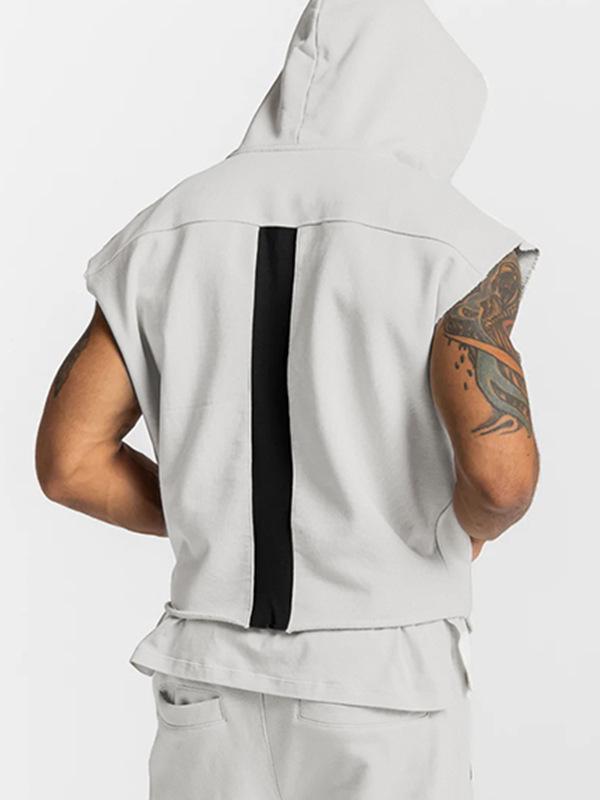 Men's Spring & Autumn Youth Thickened Multi-Pocket Sleeveless Hoodie and Sports Vest.