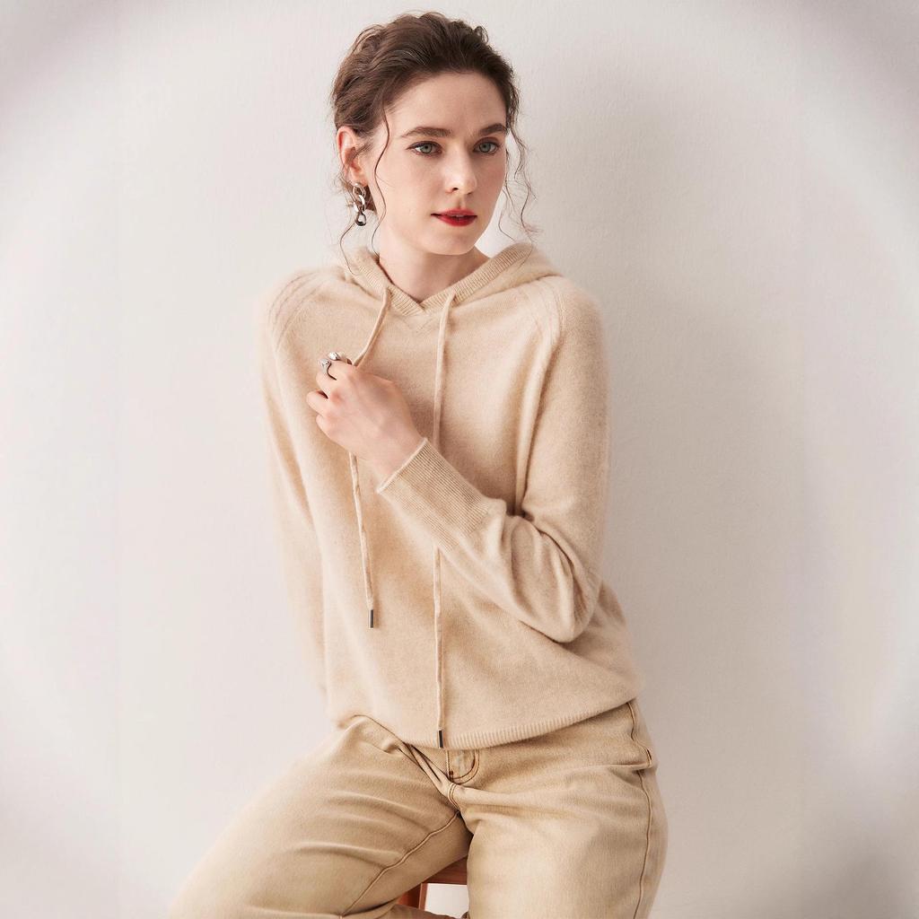 Autumn/Winter Women's Hooded Seamless Mountain Velvet Raglan Sweater Knitwear