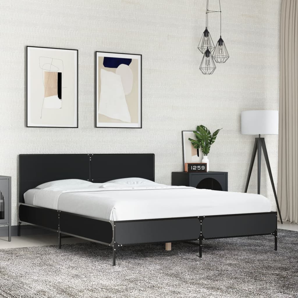 Bed Frame Black 135 x 190 cm Particleboard and Metal