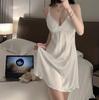 Women's Underwear Nightgown Lace Nightgown with Straps V-neck Sexy Silk Nightgown Dress