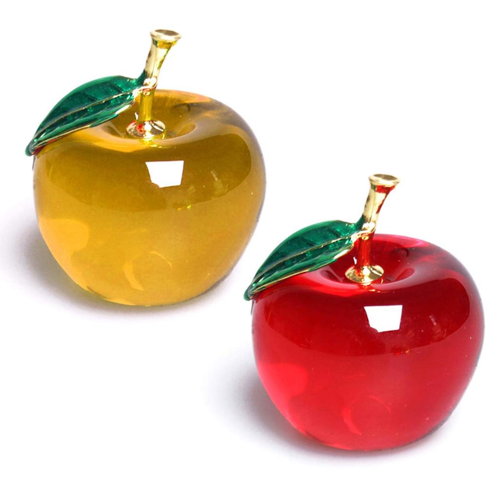 Felimore Apple-Shaped Crystal Apple Paperweight, Feng Shui Decor Ornament, Set of 2 (Red and Yellow)