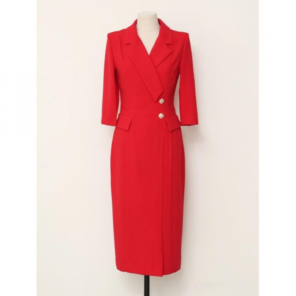 Style Latte Asymmetric Collar Slim Fit H Line Midi Dress