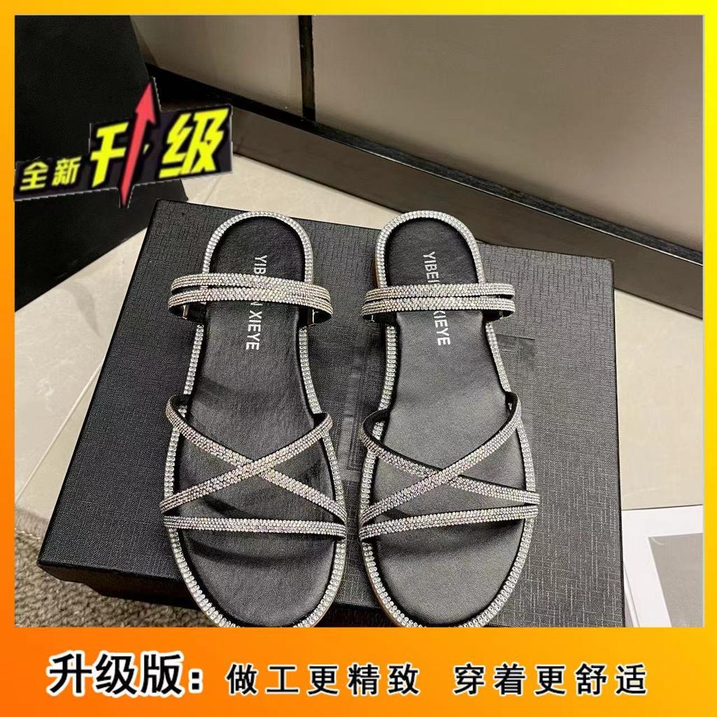 Internet celebrity rhinestone cool slippers women's summer wear 2025 new fashion two wear gentle fairy style sandals flat temperament