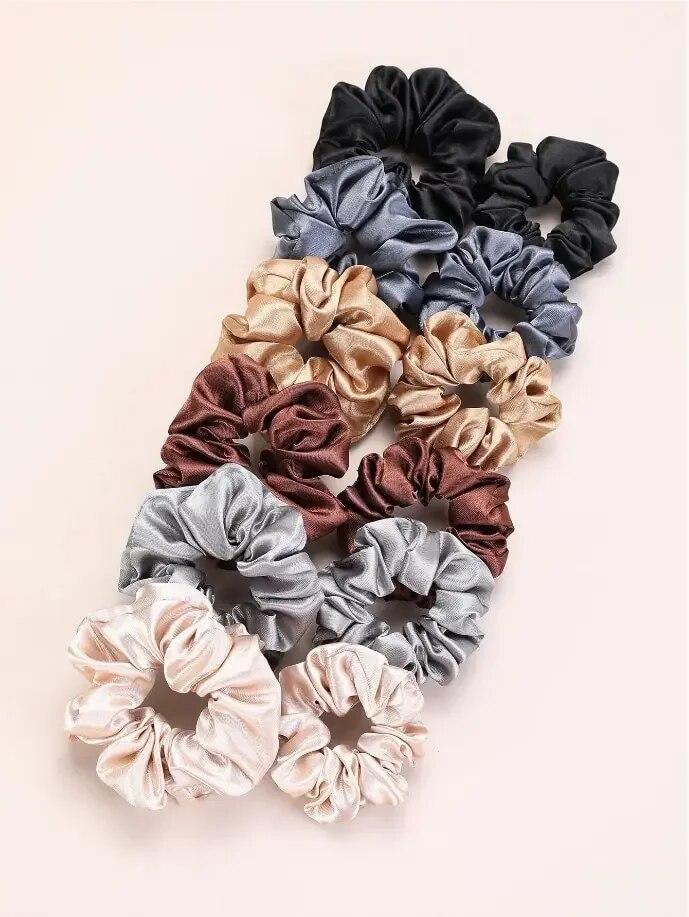 

12pcs New Satin Fabric Sausage Loop Hair Rings Set :Get More Value for Your Money with This Set of 12 Hair Rings in Solid Colo золотой