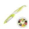 Fruit and vegetable peeler with serrated stainless steel blades, ergonomic handle, and potato sprout remover. Light Green.