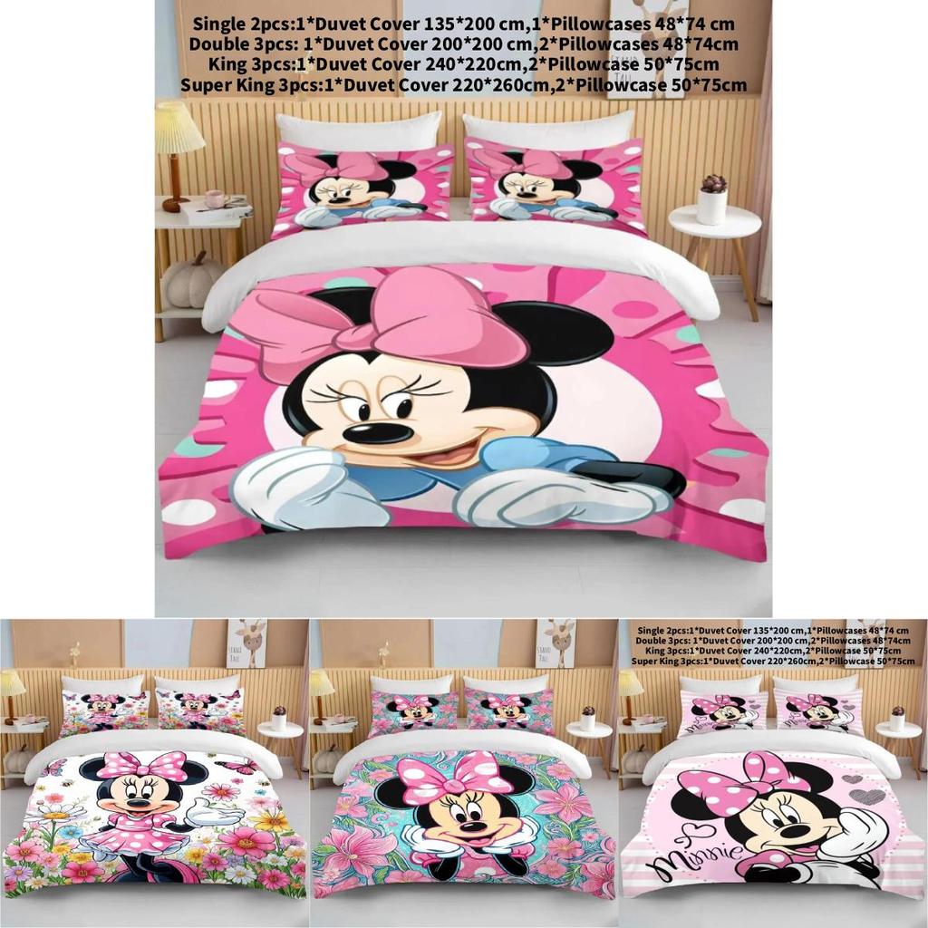 Povlečení Minnie Mouse z měkké polyesterové tkaniny s aktivním barvením pro dekoraci ložnice