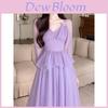 French Hepburn Style Purple Dress With 3d Floral Embroidery For Spring Fashion