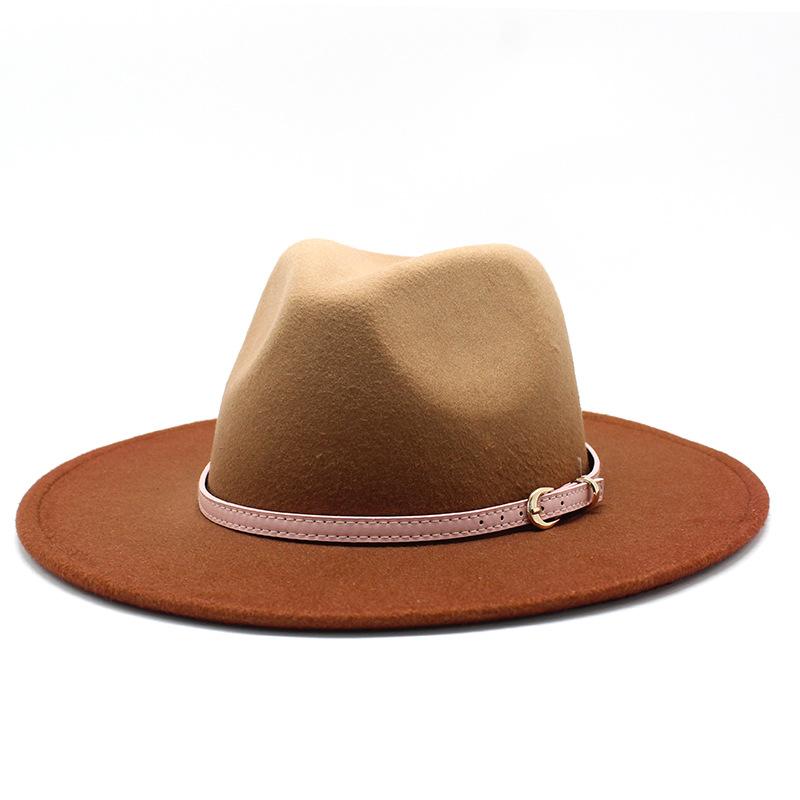 British Style Big-Brimmed Top Hat Season Men And Women Spray Paint Gradual Change Color Two-Color Woolen Jazz Hat