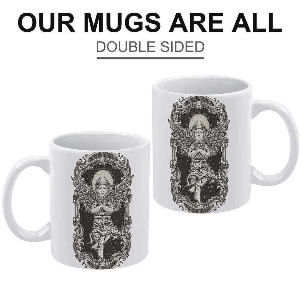 11oz White Ceramic Cup with Printed Surfaces, Glossy Body and Comfortable Hold for Coffee, Tea and Hot Drink Routines