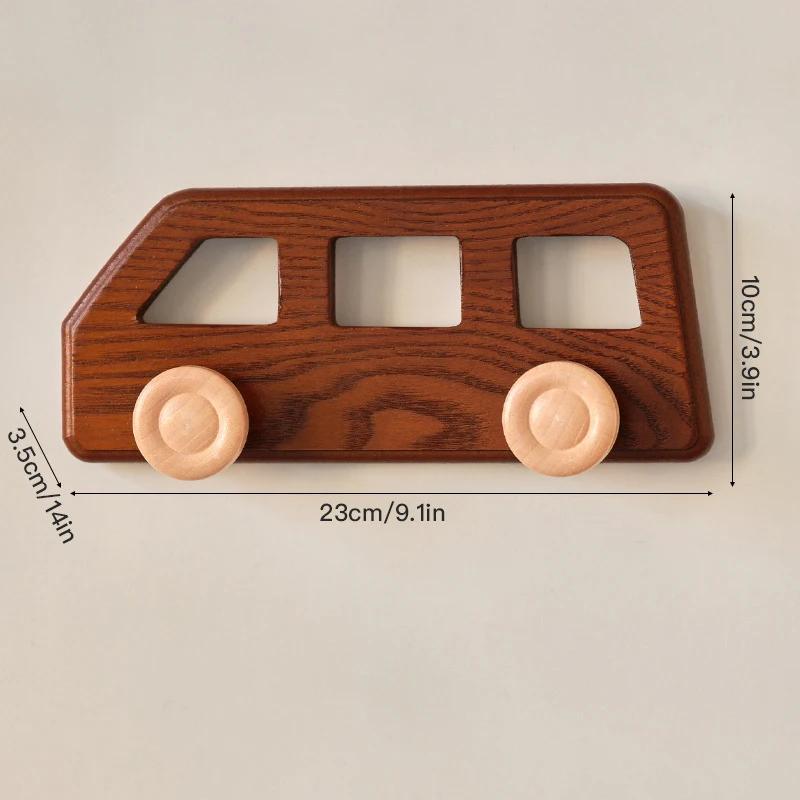 Cute Car Hooks Solid Wood Decorative Double Hooks Key Holder Wall Mounted No Drill Coat Rack Entryway Storage Kids Room Decor