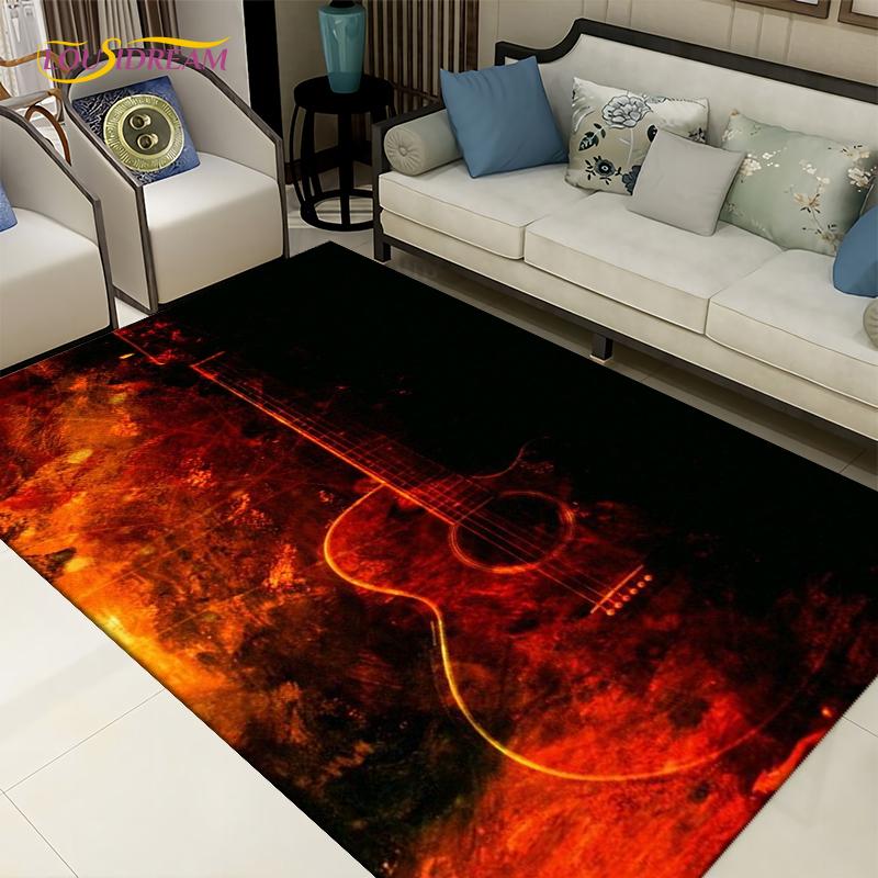 3D-Teppich mit kreativem Wasser- und Feuergitarren-Motiv, Teppiche für Wohnzimmer, Schlafzimmer, Dekoration, Küche, Badezimmer, rutschfeste Fußmatten