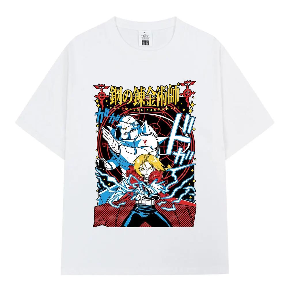 Anime Fullmetal Alchemist Edward Elric Alphonse Elric Tshirts Unisex Women Clothing Fashion Cotton Short Sleeve Oversized T Shirts