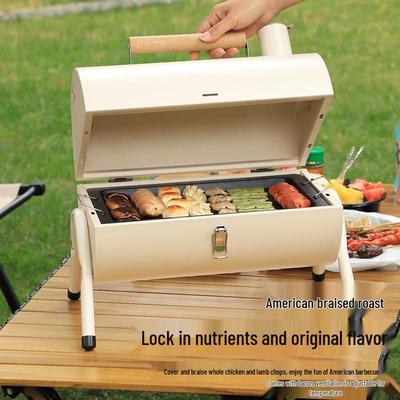Portable Double-Sided Outdoor Charcoal BBQ Grill with Chimney