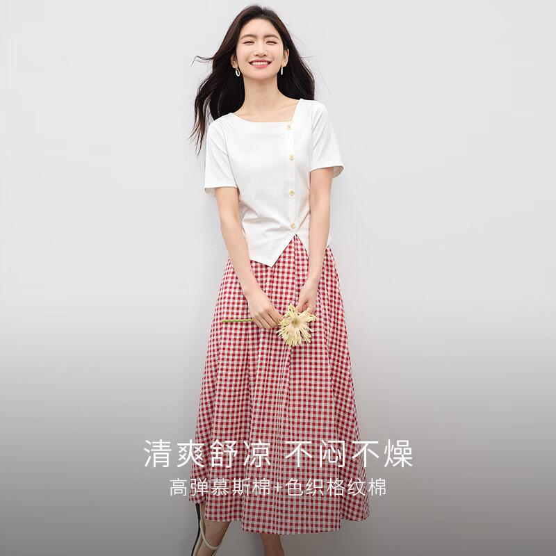 Sllsky Women s 2026 Summer Plaid Skirt Two-Piece Set M