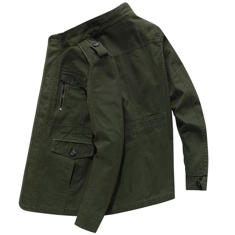 Men's Mid-Length Cotton Jacket - Spring/Autumn, Thin, Casual, Loose, Large Sizes, Dad Style.