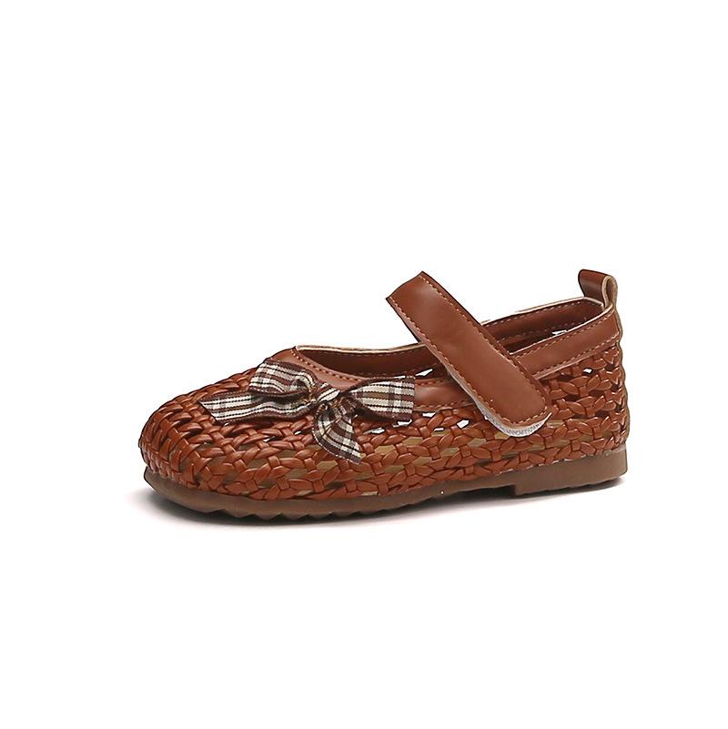 

Spring Woven Sandals for Girls Hollow Fishnet Shoes Soft Sole Anti Slip Fashion Casual Breathable size 23 коричневый