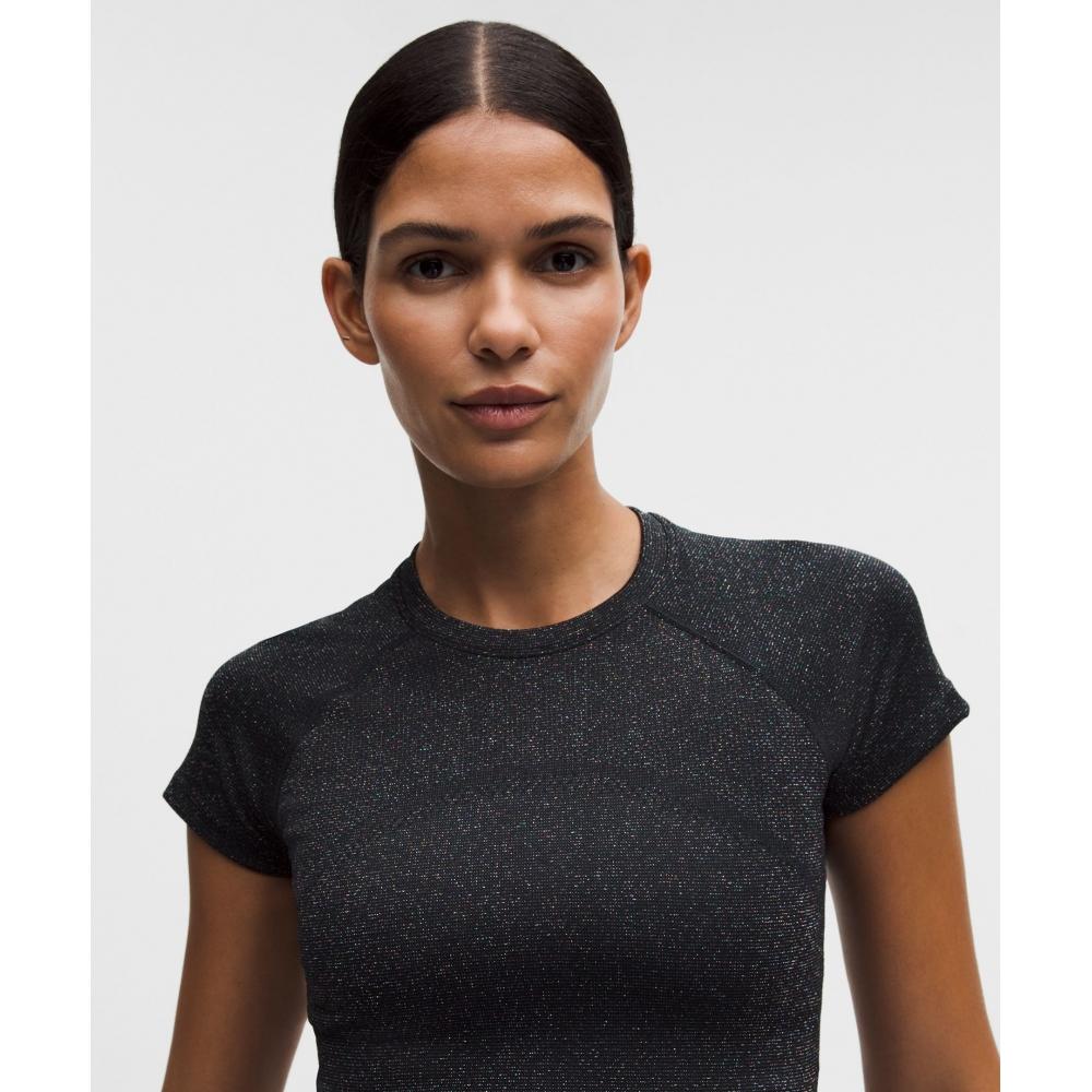 Lululemon Swiftly Tech Cropped Short Sleeve Shirt 2.0  Sparkle Black Rainbow Lurex