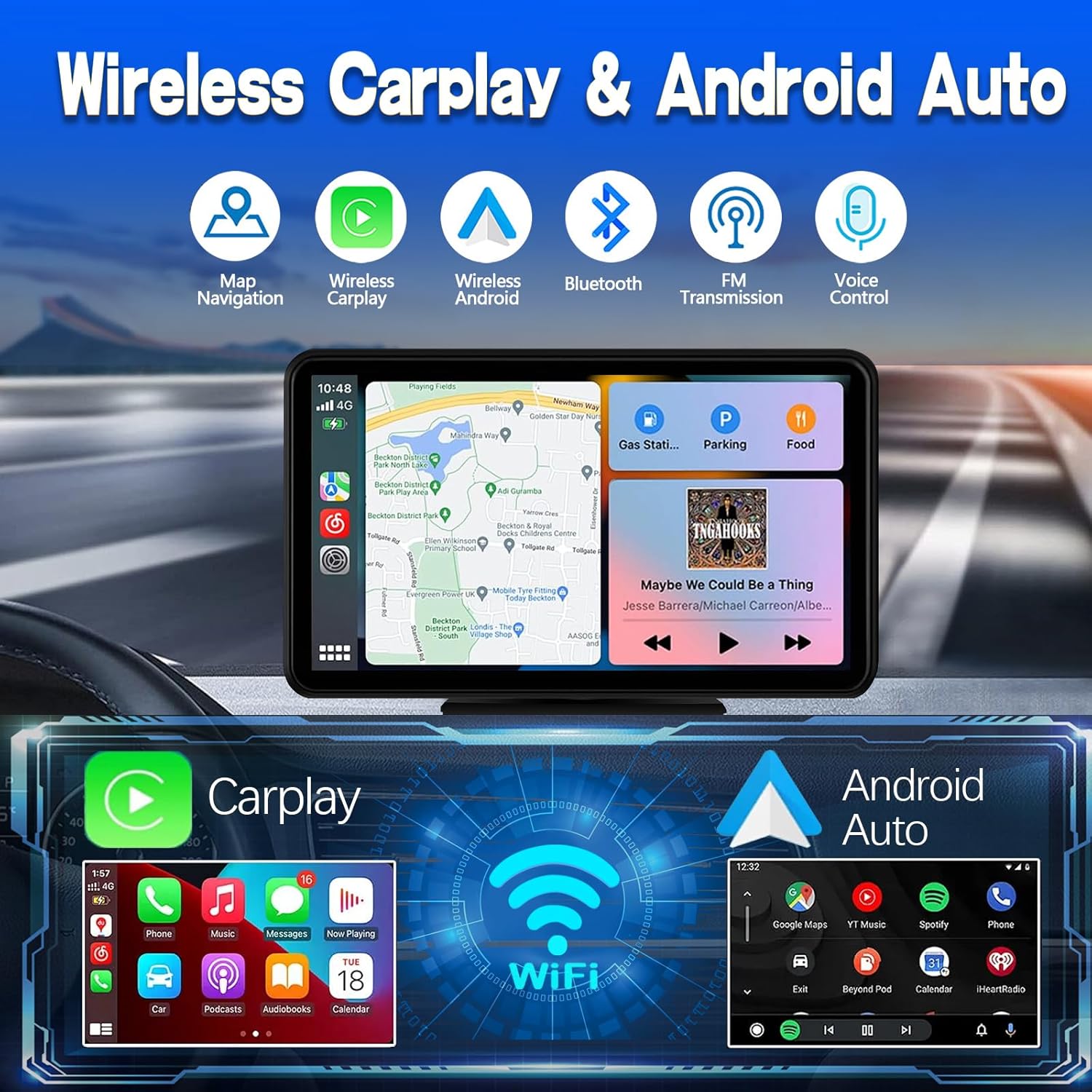 Wireless Carplay Screen for Car 7  HD Portable Car Stereo Touchscreen with Apple CarPlay and Android Auto with Mirror Link/Backup