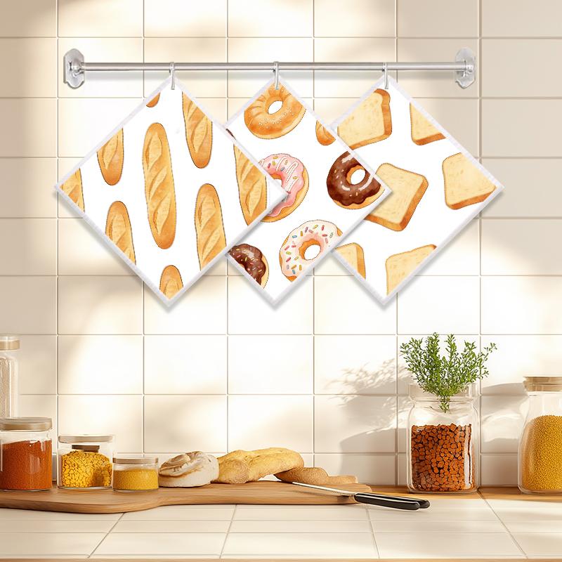 

Cleaning Dishcloths Reusable Kitchen Dish Towels Bread Food Pattern Dishcloth Absorbent Lint Free Cloth Washable Duster Rags Tea Towels J114A-3 PCS