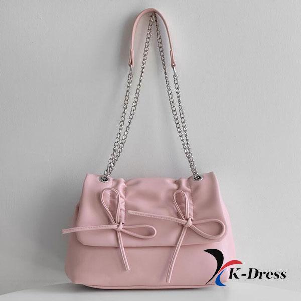 

Люблю Стрічку Шкіряний Ланцюжок Зборки Квадратний Клапан Сумка Через Плече (4 кольори) 27x20x9cm рожевий