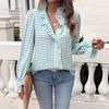 Fungus Edge Stand Collar Plaid Long-sleeved Shirt Women Spring Summer Casual Loose Single-breasted Female Versatile Shirt Tops