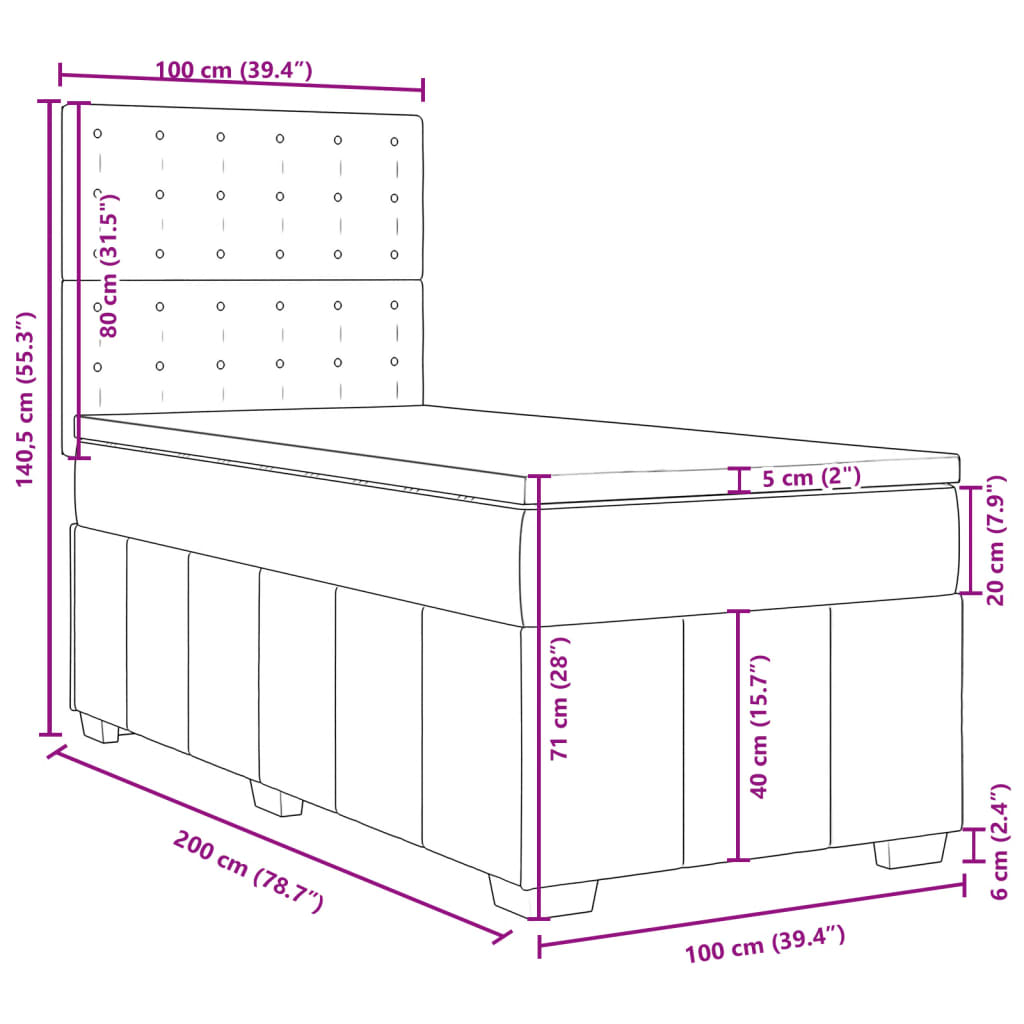 Box Spring Bed with Mattress Blue 100 x 200 cm Fabric