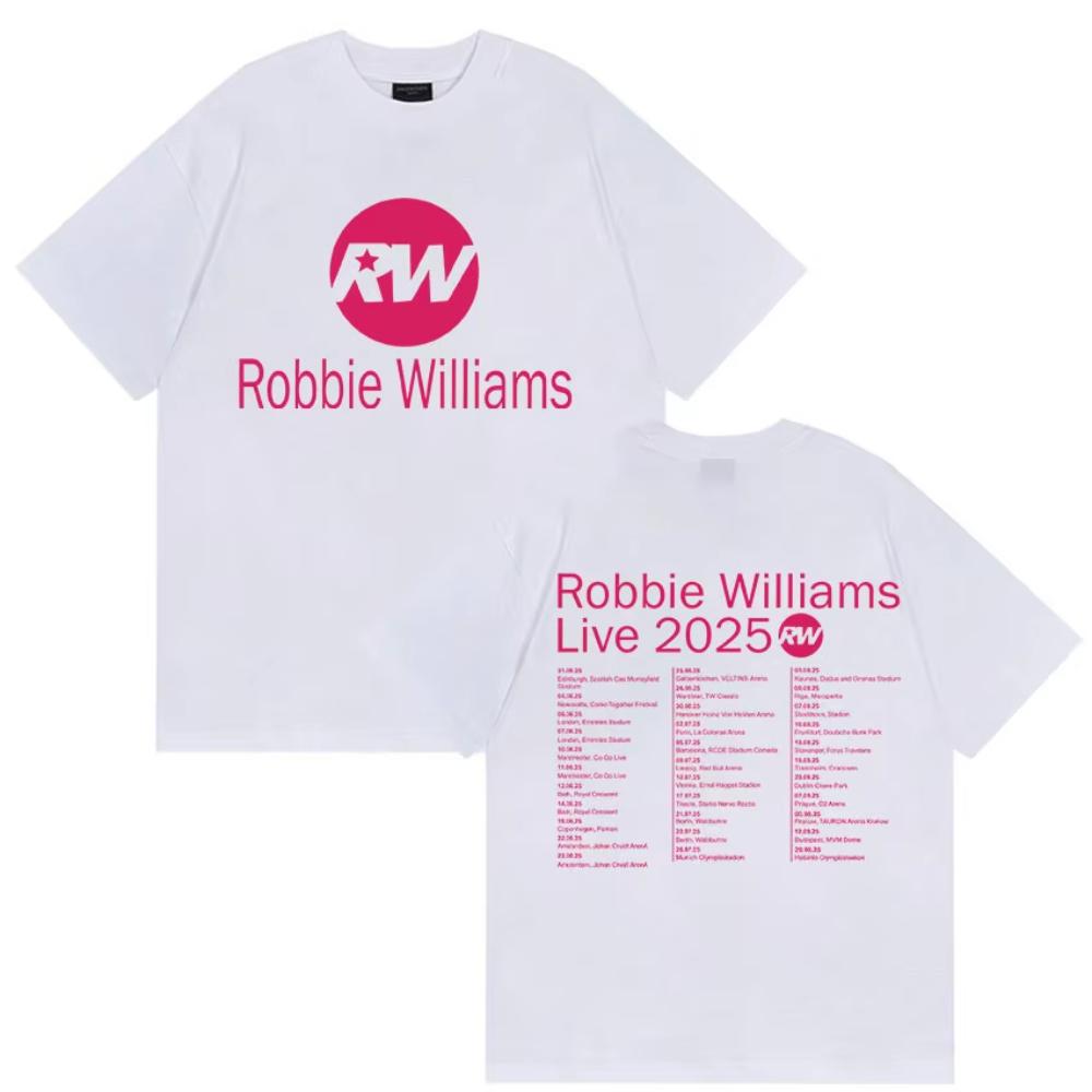 Robbie Williams Live Pw Tour 2025 T-Shirt Herren Damen Lässig Gemütlich Baumwolle Kurzarm T-Shirts Harajuku Mode Vintage T-Shirts
