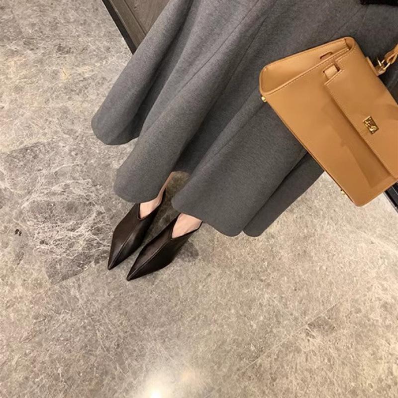 Cowhide Version~ Pointed Kitten with Temperament High Heel Thin Boots Women's Autumn and Winter Ankle Short Boots