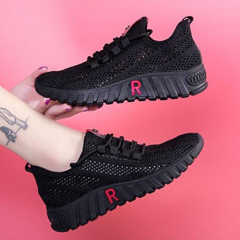 Damen Stoff Walking Schuhe Weiche Sohle Rutschfest Mama Sneaker Atmungsaktive Netzschuhe Mode Lässige Einzelne Schuhe