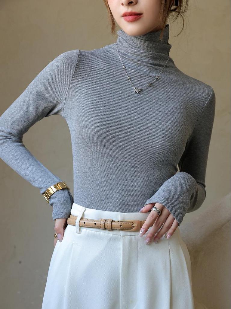 Q-Select Women's Thick Modal Ribbed Turtleneck Slim Long Sleeve Tee for Fall/Winter