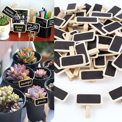 50 Mini Blackboard Wood Message Slate Rectangle Clip Clip Panel Card Memos Label