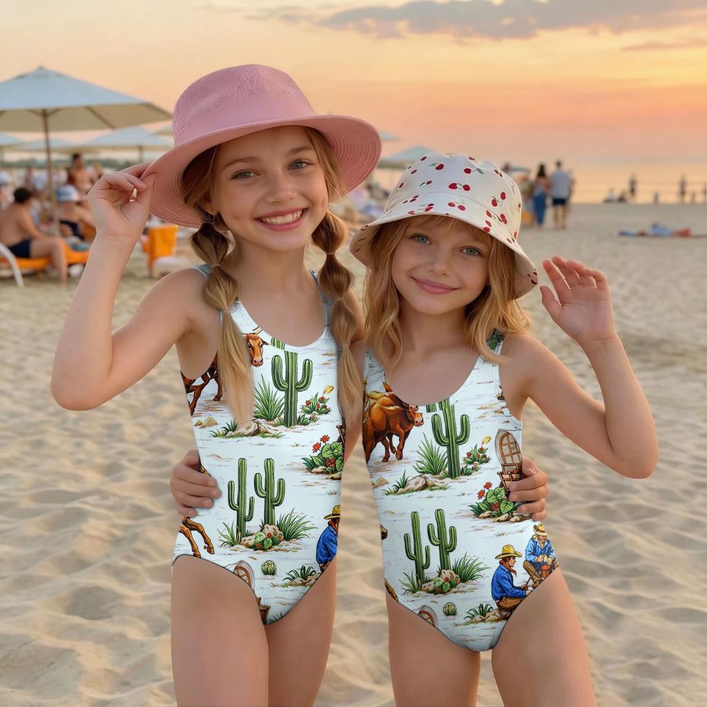 Girls One Piece Swimsuit Summer Kids Swimwear Beachwear Hawaiian Print Casual Fashion Swim Suit for Children