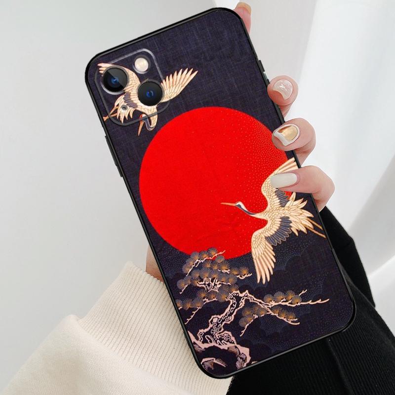 Japanese Cranes Art Phone Case For iPhone 17 Pro Max 14 13 12 11 15 16 Pro Max mini 15 16 Plus 16e 17 Air Cover