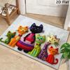 Handmade 2D Style Six Cats Print Entrance Doormat Colorful Kitty Pattern Non Slip Bath Rug Decorative Floor Carpet 1PC