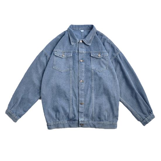 Men Denim Coat Lapel Long Sleeve Flap Pockets Single Breasted Jacket with Flap Pockets Solid Color Loose Fit Denim Outerwear
