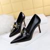 BIGTREE Retro European Style Deep Cut Women's Shoes Thin Heels High Heels Pointed Metal Belt Buckle Deep Cut Single Shoes
