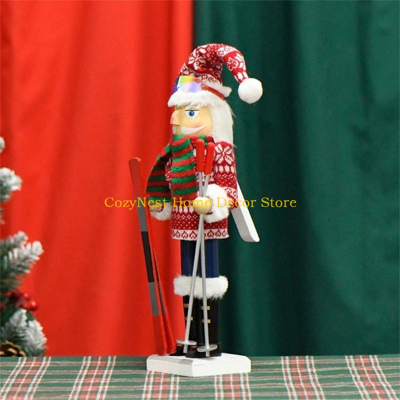 92MF 38cm Wood Nutcrackers Soldier Ski Boy Figures Christmas Puppet Doll for Desktops Ornament Holiday Table Centerpieces China Mainland
