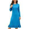 Women's Fashion Autumn Winter Slim Mid-length Knitted Pullover Ruffled Pleated Dress Pleats