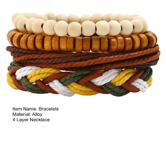 4 Pcs Beacelet Manual Braided Beads Decor Vintage Ethnic Style Four Layers Tassel Adjustable