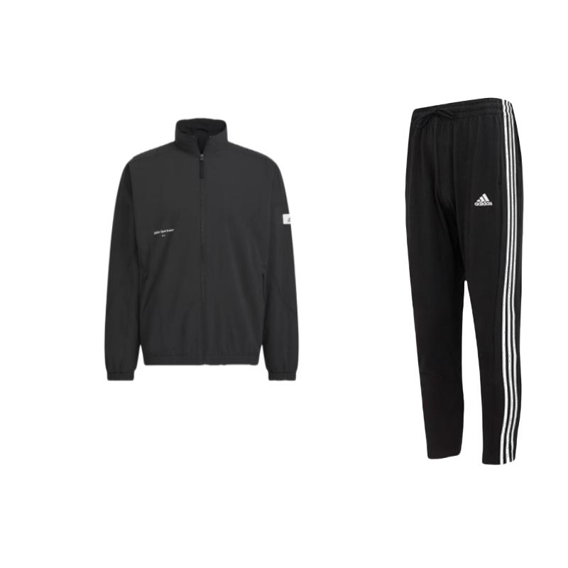 

Adidas Logo Stand Collar Long Sleeve Knitted Tracksuit Men Tracksuits Black IC0044+IP4951 M