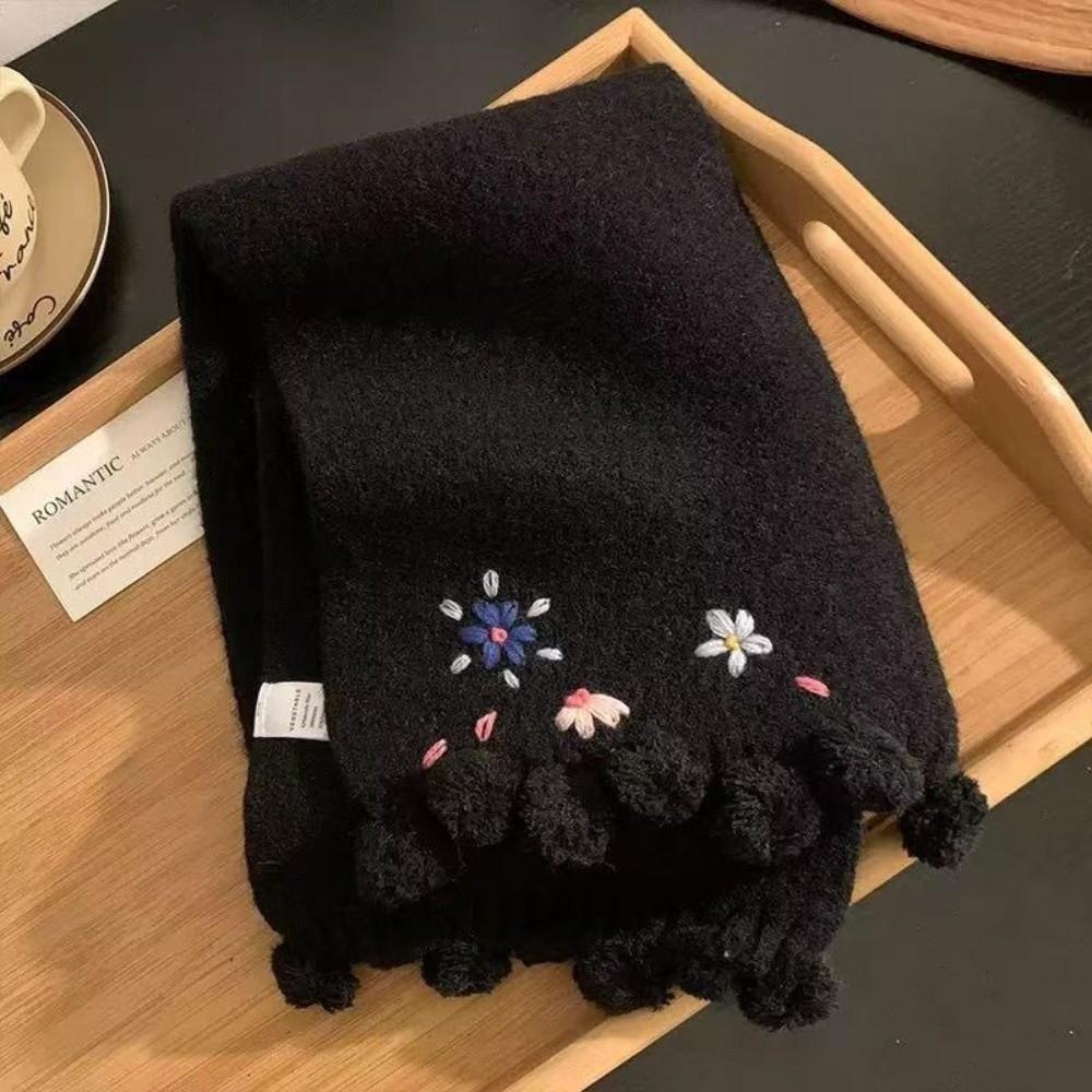 Polyester Blommigt Broderad Halsduk 180cm x 12cm Tjock Varm Halsvärmare För Kvinnor