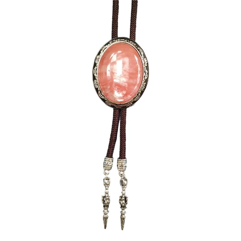 Adjustable Braided Cord Rodeos Bolo Tie Necktie Feature Oval Shape Stone Pendant Western Jewelry Necklace for Men Women