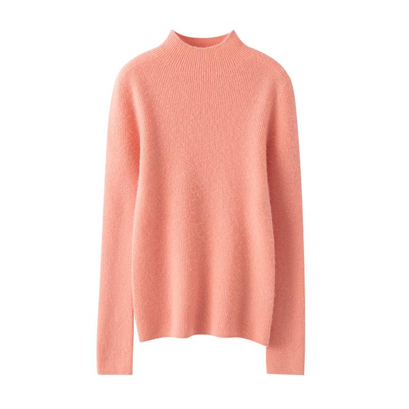 Cashmere Sweater for Women with Half Turtleneck Autumn and Winter Pull Strips Slim Fit Knitted Base Cashmere Solid Color Sweater