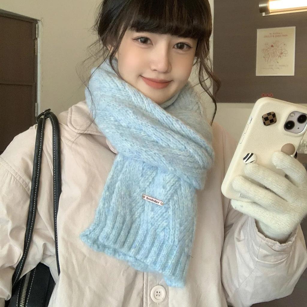 Alpaca Wool Korean Atmosphere Knitted Scarf Women'S Winter  Student Solid Color Versatile Warm Men Hairy Elegant And Generous