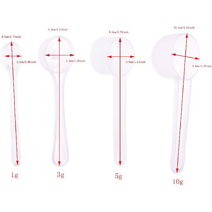 ONLYKXY 4pcs Clear Long Handle Plastic Measuring Spoons Coffee Protein Milk Powder Scoops Spoon Kitchen Tools (1g/3g/5g/10g)