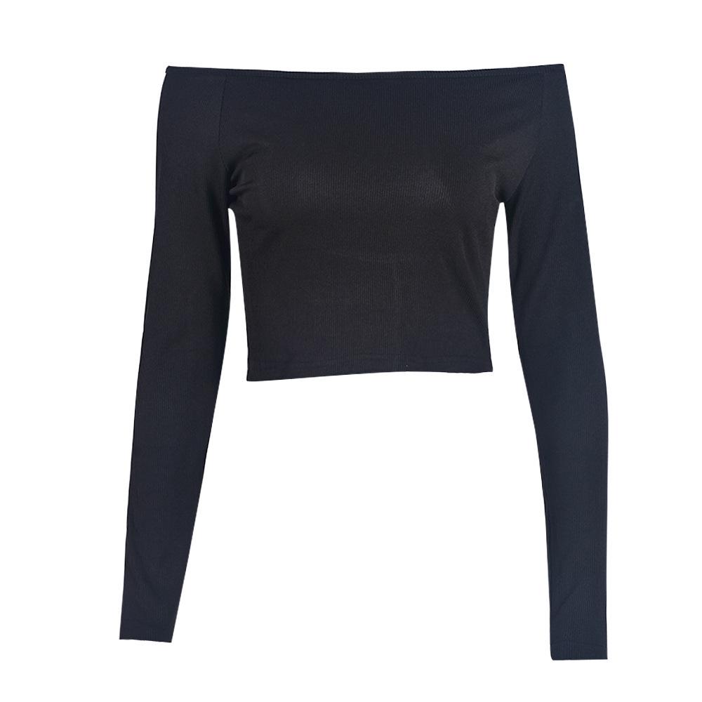 European & American Style Autumn/Winter Sexy One-Shoulder Backless Slim-Fit Long-Sleeve Crop Top for Women