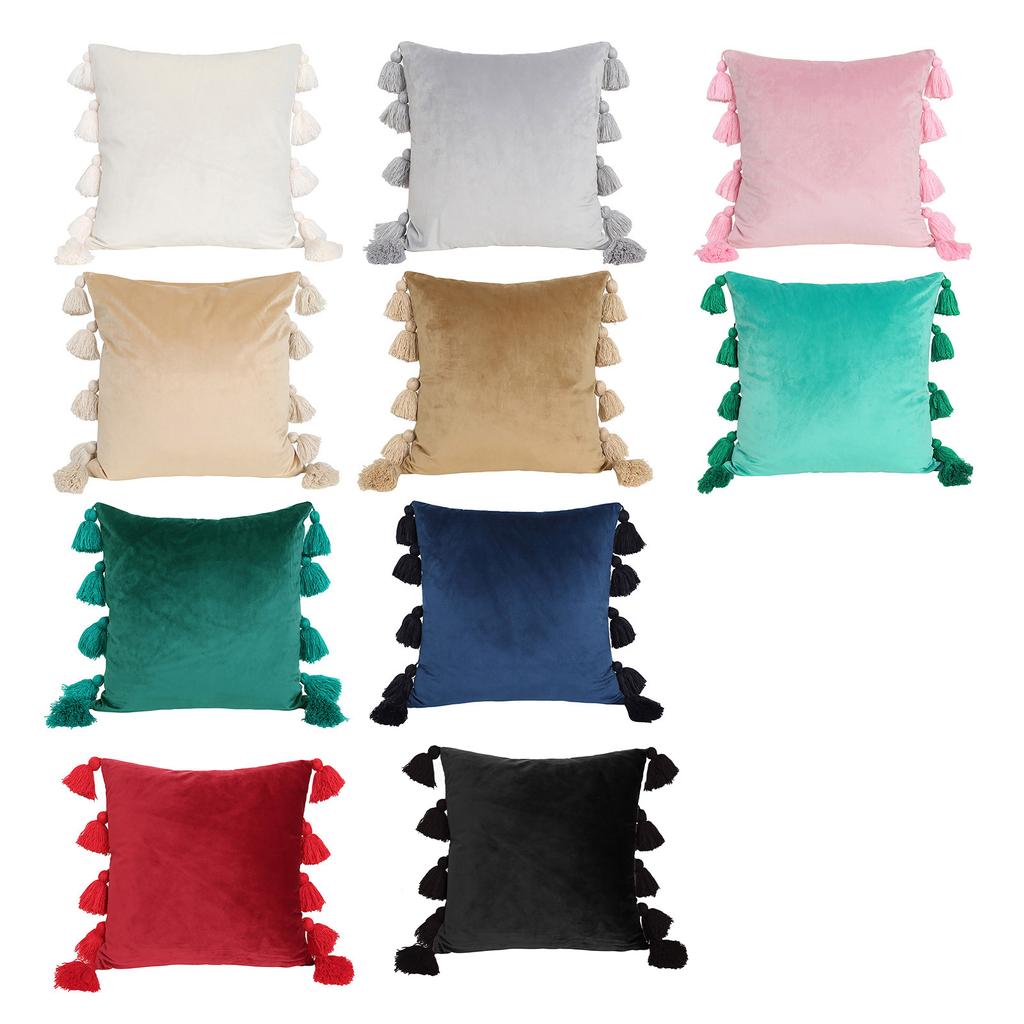 Comfortable Velvets Throw Pillowcase with Fringes Detail Bohemian Cushions Cover for Bed and Chair