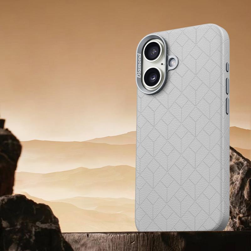 For iPhone 16 Plus Case Compatible with MagSafe Metal Lens Frame Y Pattern PC+PU Phone Cover