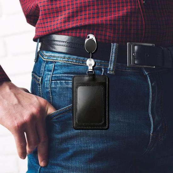 Suport pentru carduri de 2 buc. Suport pentru cărți de identitate, retractabil transparent, cu insignă cu clemă